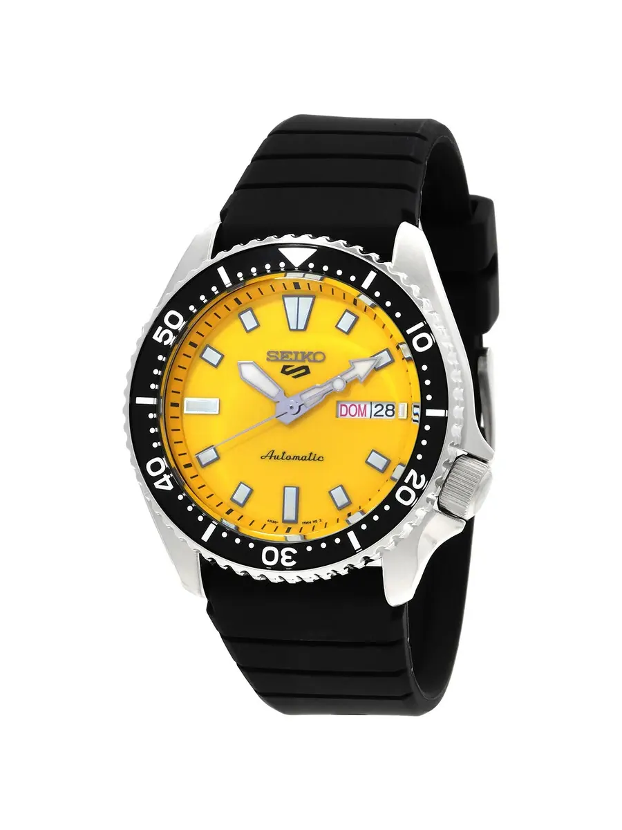 Мужские механические часы Seiko 5 Sports с желтым циферблатом SRPL87K1 — черный