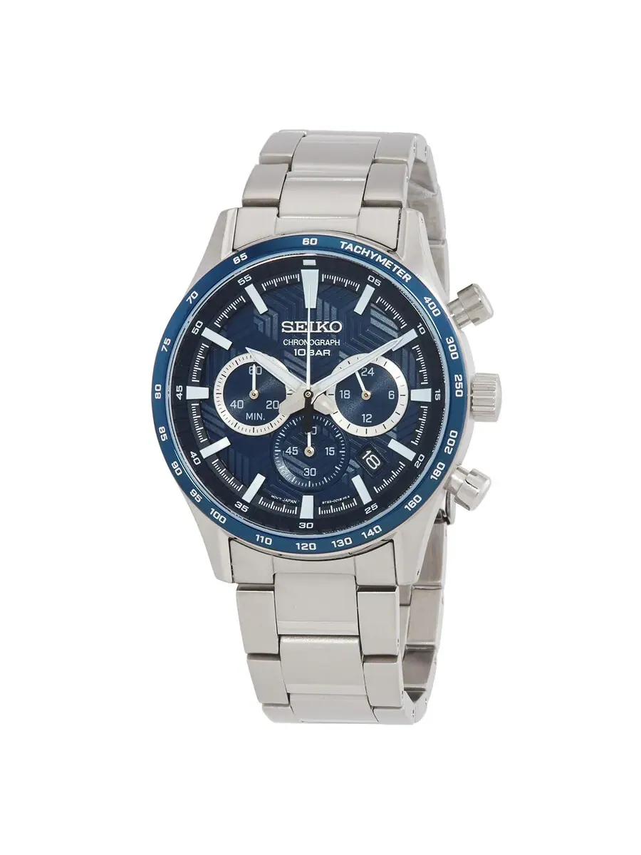 Мужские часы Seiko Chronograph Quartz с синим циферблатом SSB445P1 — синий