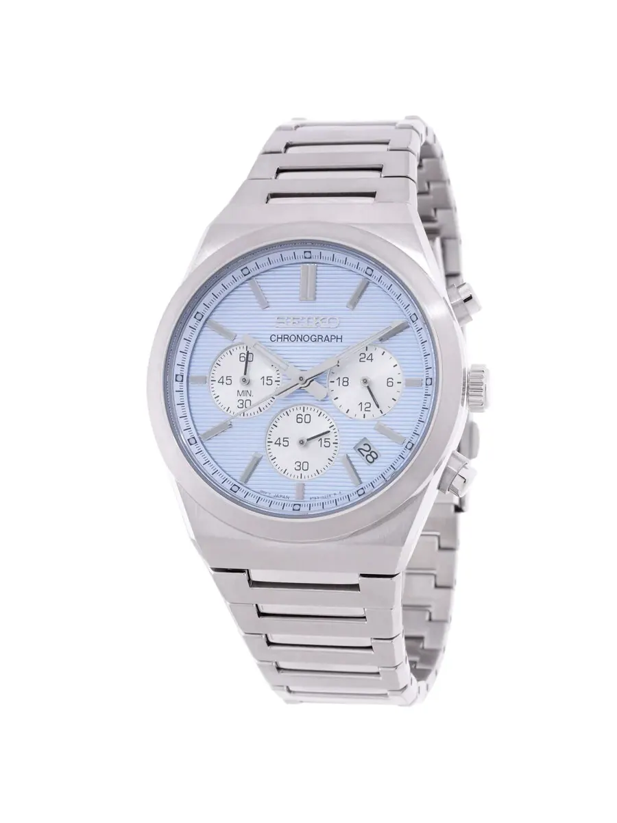 Мужские часы Seiko Sport Chronograph Quartz с голубым циферблатом SSB459P1 — серебристый