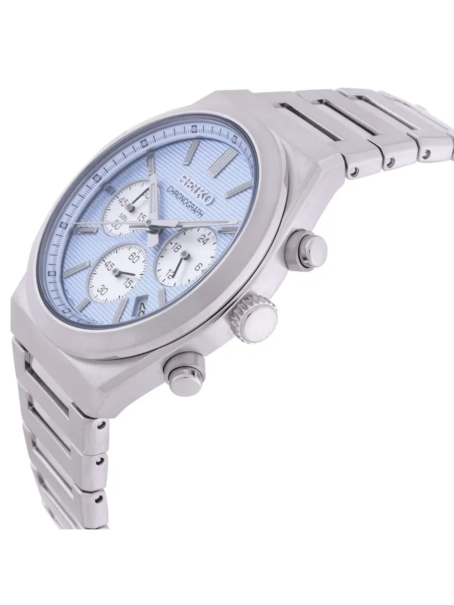 Мужские часы Seiko Sport Chronograph Quartz с голубым циферблатом SSB459P1 — изображение 2 из 3, оттенок серебряный