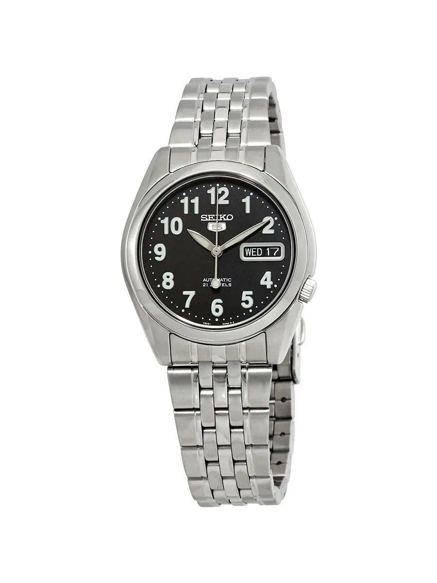 Мужские часы Seiko Series 5 Automatic с черным циферблатом SNK381 — изображение 1 из 3, оттенок серебряный