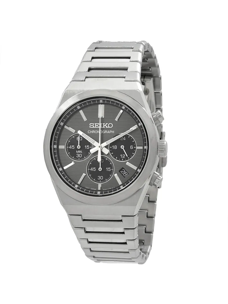 Мужские часы Seiko Sport Chronograph с кварцевым механизмом и серым циферблатом SSB455P1 — серебристый