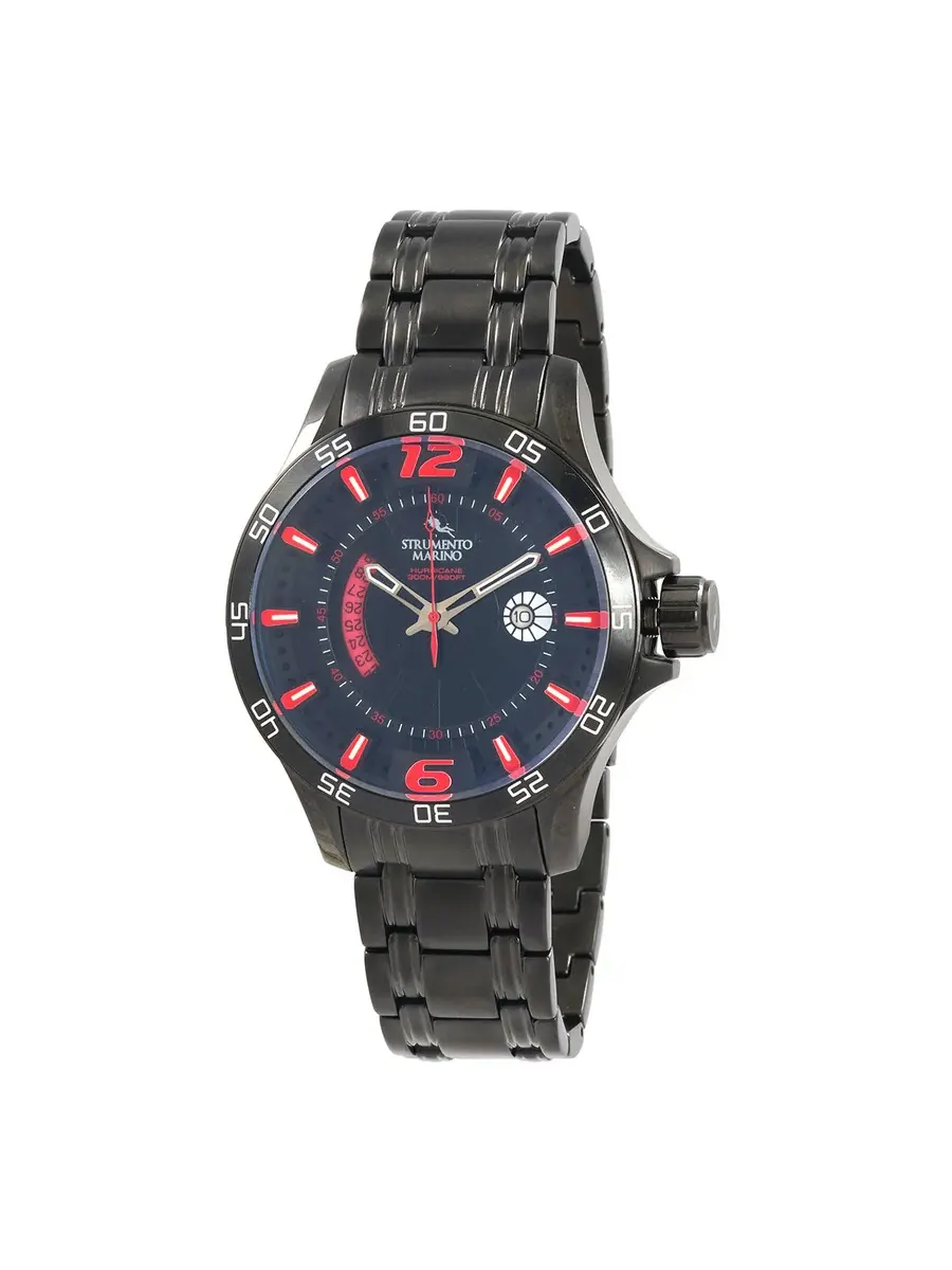 Мужские часы Strumento Marino Hurricane 3 Hands Bracelet Quartz с черным циферблатом SM116MB/BK/NR/RS — черный