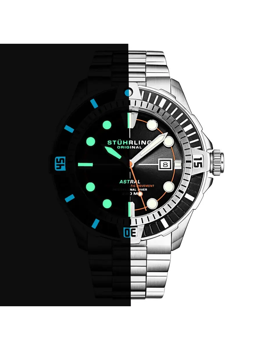 Мужские автоматические часы Stuhrling Original Aquadiver с черным циферблатом, модель M16748 — изображение 4 из 6