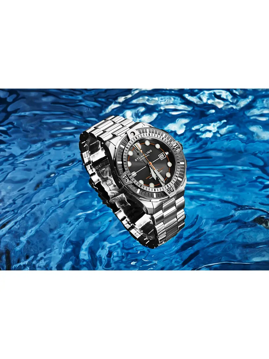 Мужские автоматические часы Stuhrling Original Aquadiver с черным циферблатом, модель M16748 — изображение 5 из 6