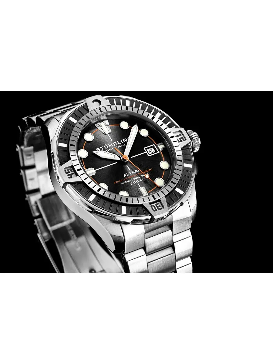 Мужские автоматические часы Stuhrling Original Aquadiver с черным циферблатом, модель M16748 — изображение 6 из 6