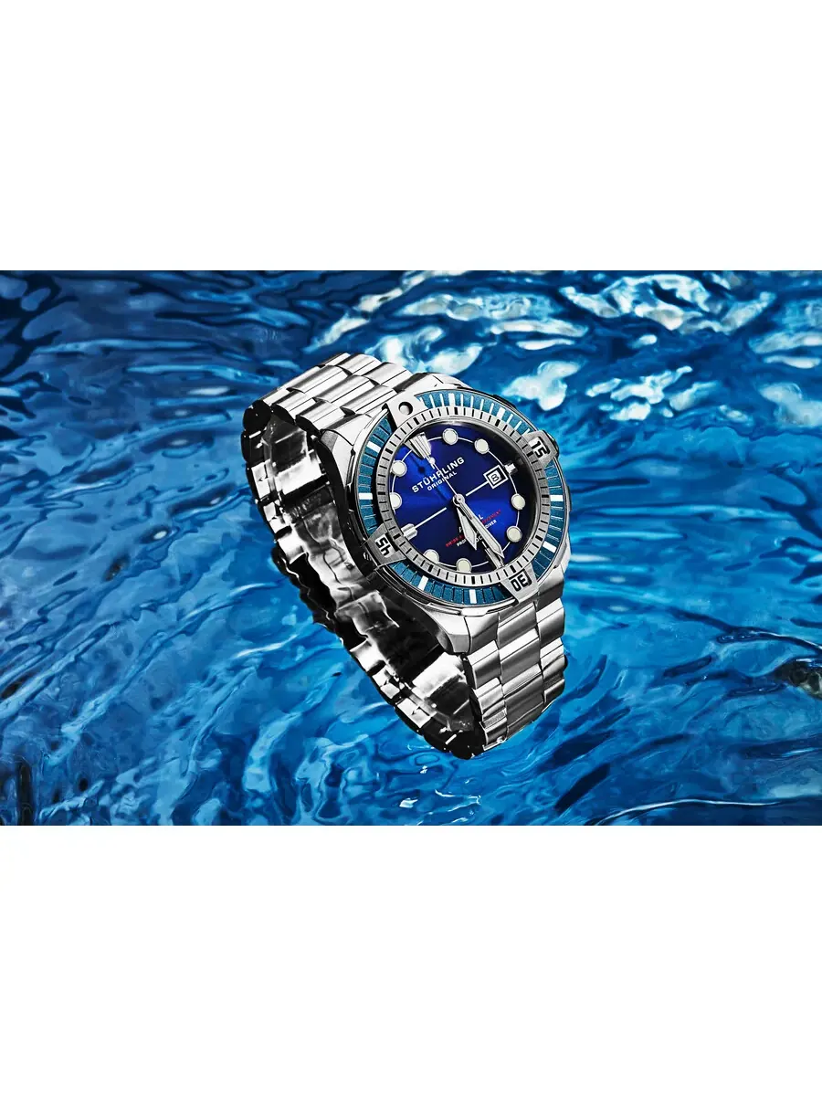 Мужские часы Stuhrling Original Aquadiver Automatic с синим циферблатом M16746 — изображение 6 из 6, оттенок синий