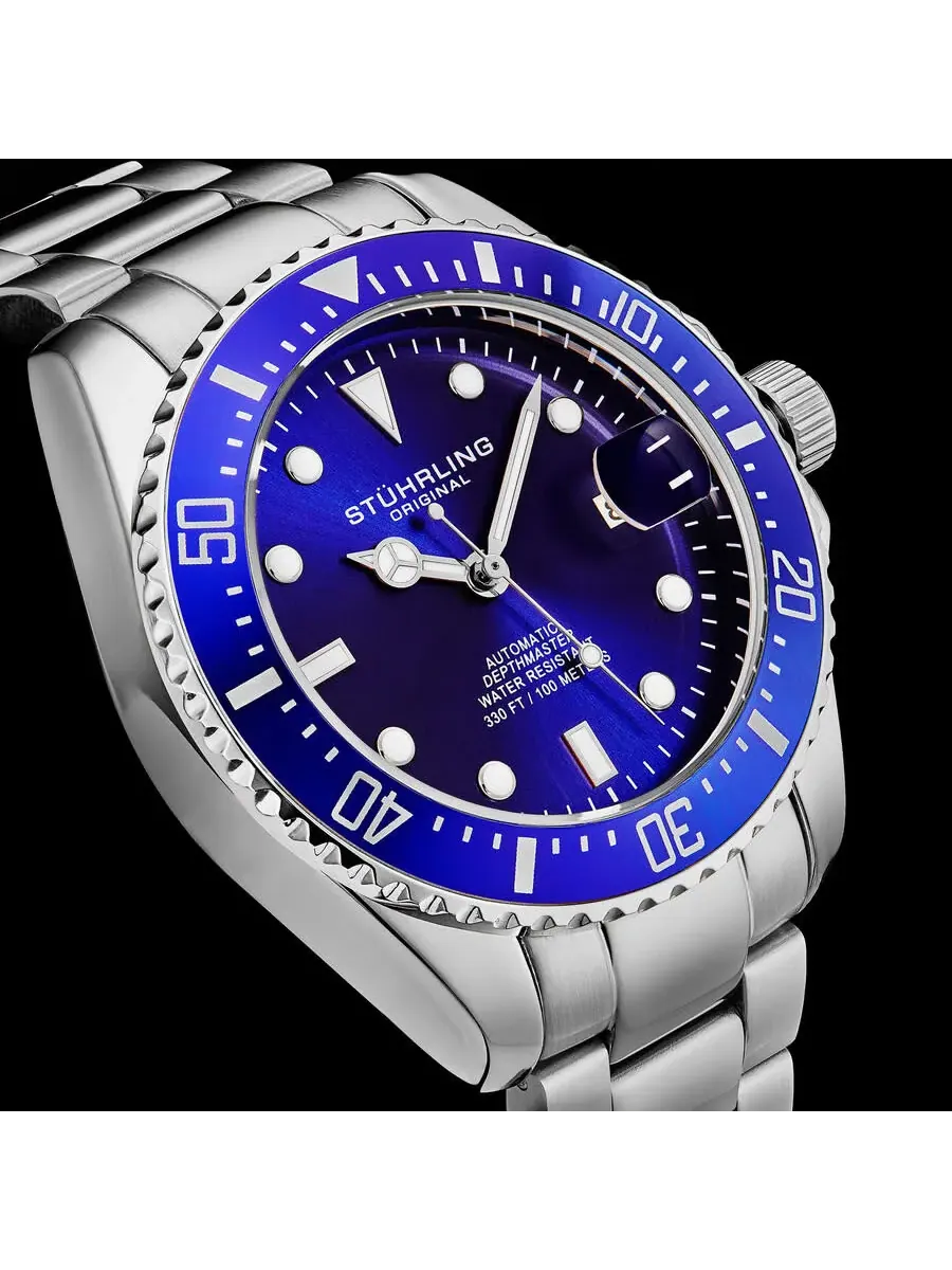 Мужские часы Stuhrling Original Aquadiver Automatic с синим циферблатом M18254 — изображение 3 из 6, оттенок синий