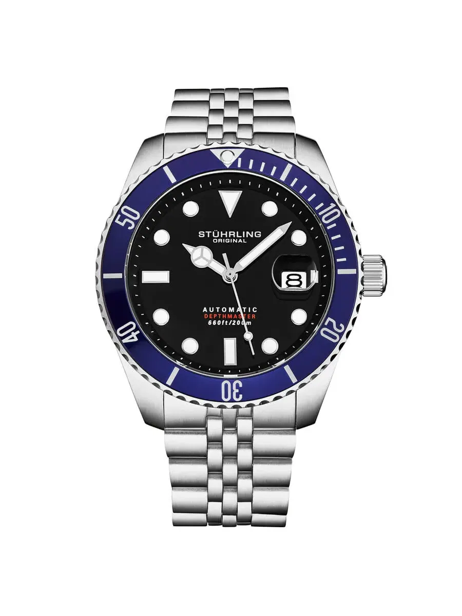 Мужские часы Stuhrling Original Aquadiver Automatic с черным циферблатом M18017 — изображение 1 из 4, оттенок синий