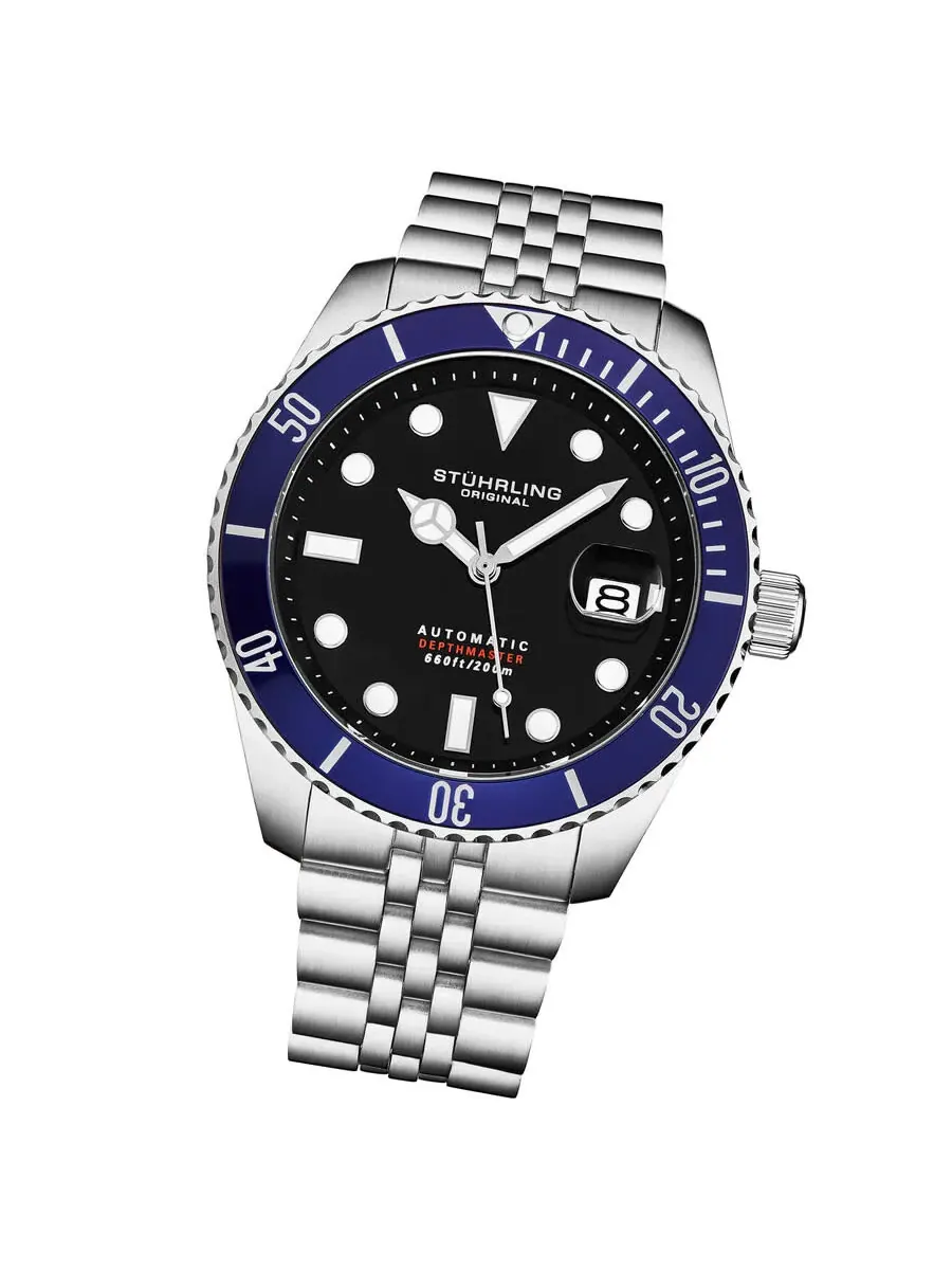 Мужские часы Stuhrling Original Aquadiver Automatic с черным циферблатом M18017 — изображение 2 из 4, оттенок синий