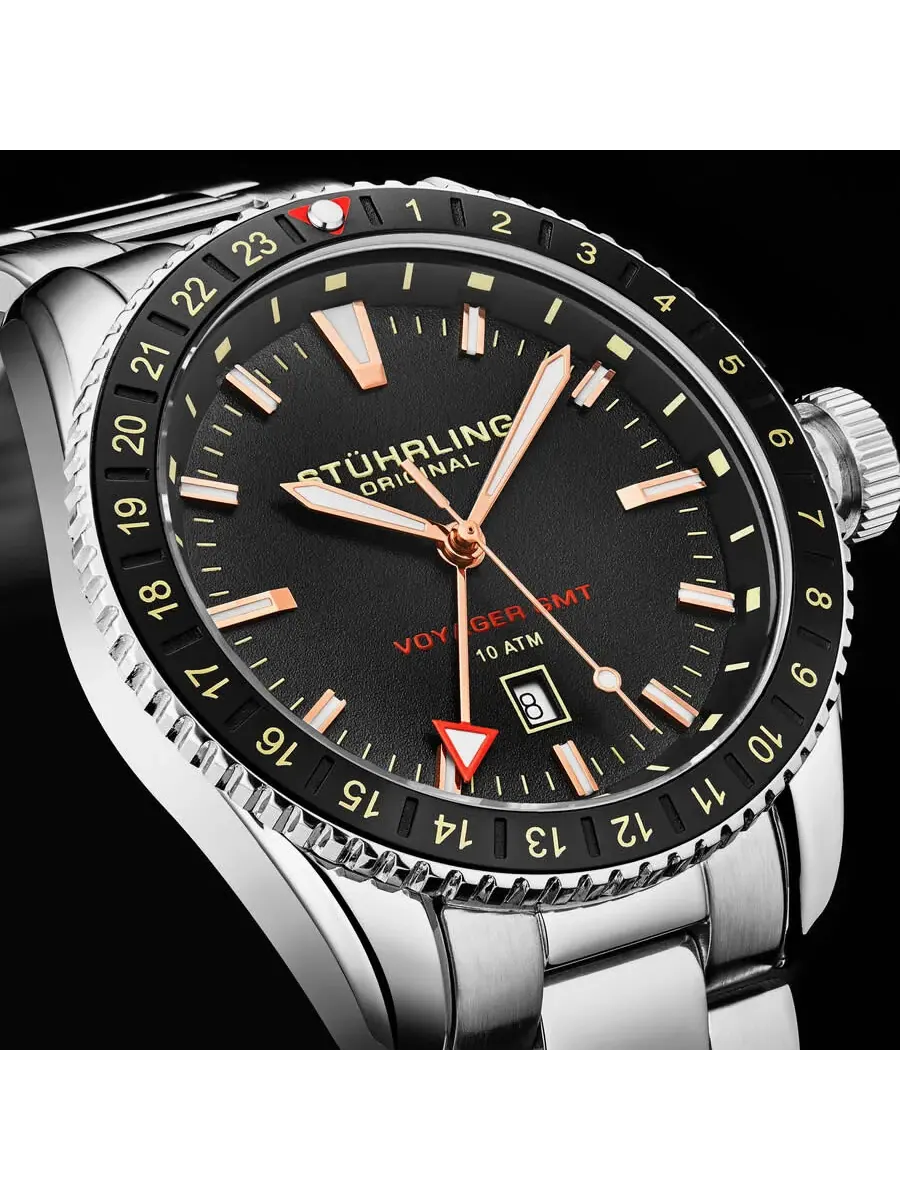 Мужские часы Stuhrling Original Aquadiver Quartz с черным циферблатом M17220 — изображение 6 из 6, оттенок черный