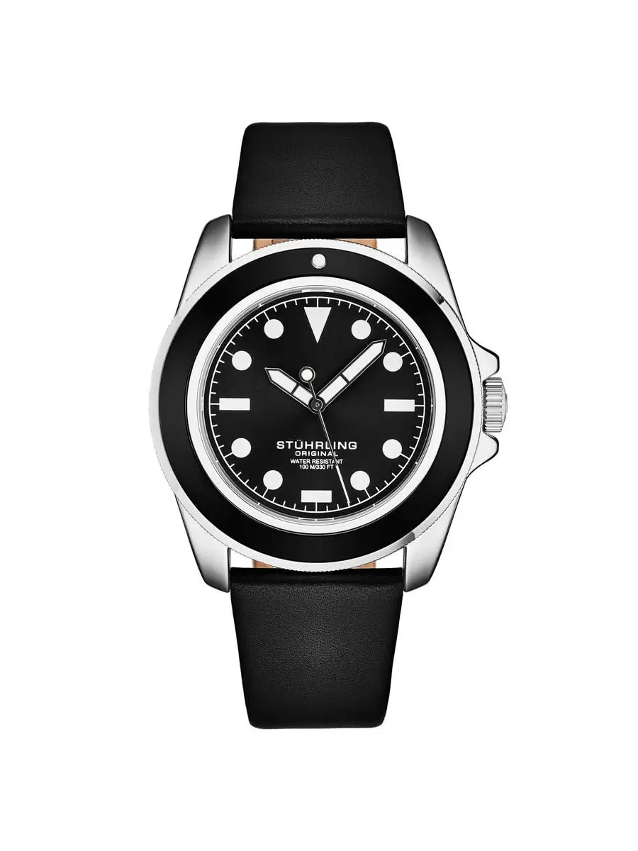 Мужские кварцевые часы Stuhrling Original Aquadiver с черным циферблатом, модель M17203 — изображение 1 из 3, оттенок черный