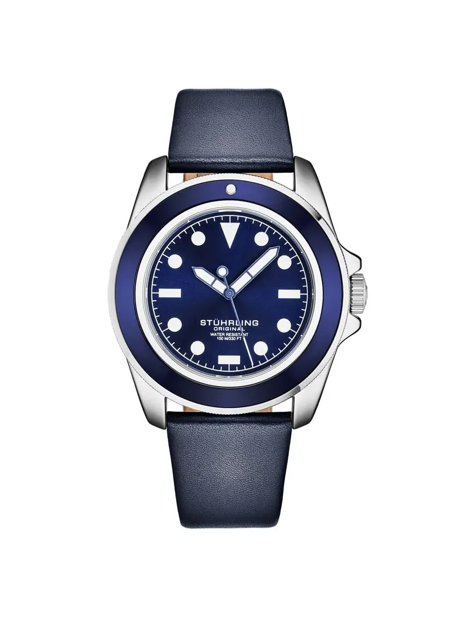 Мужские кварцевые часы Stuhrling Original Aquadiver с синим циферблатом, модель M17202 — изображение 1 из 3, оттенок синий