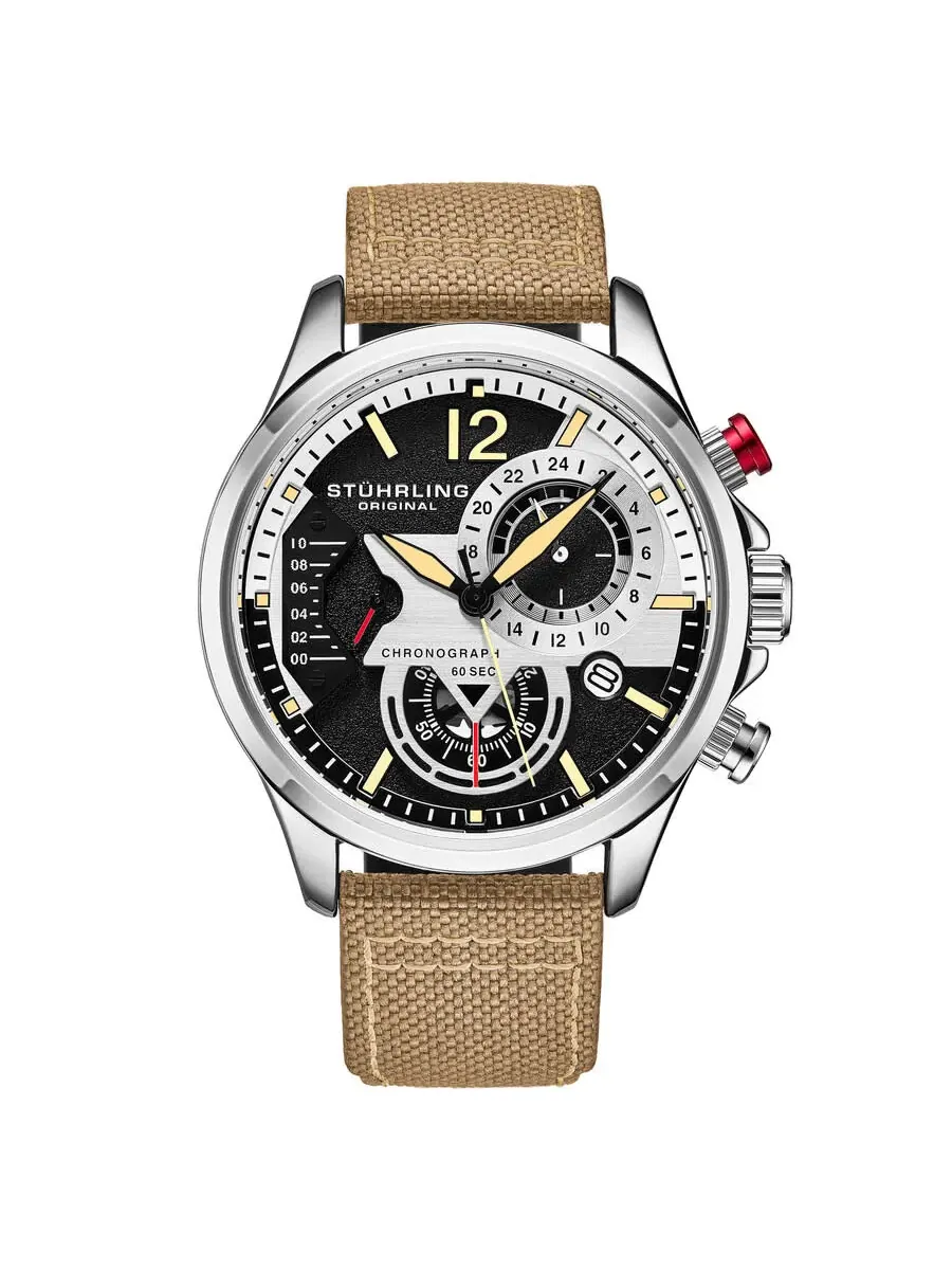 Мужские часы Stuhrling Original Aviator с кварцевым механизмом и черным циферблатом M17973 — изображение 1 из 3