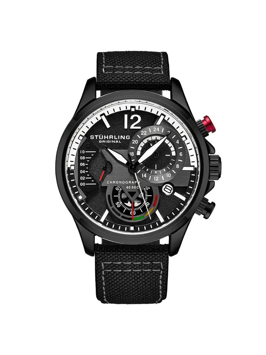 Мужские часы Stuhrling Original Aviator Chronograph Quartz с черным циферблатом M17975 — изображение 1 из 3, оттенок черный