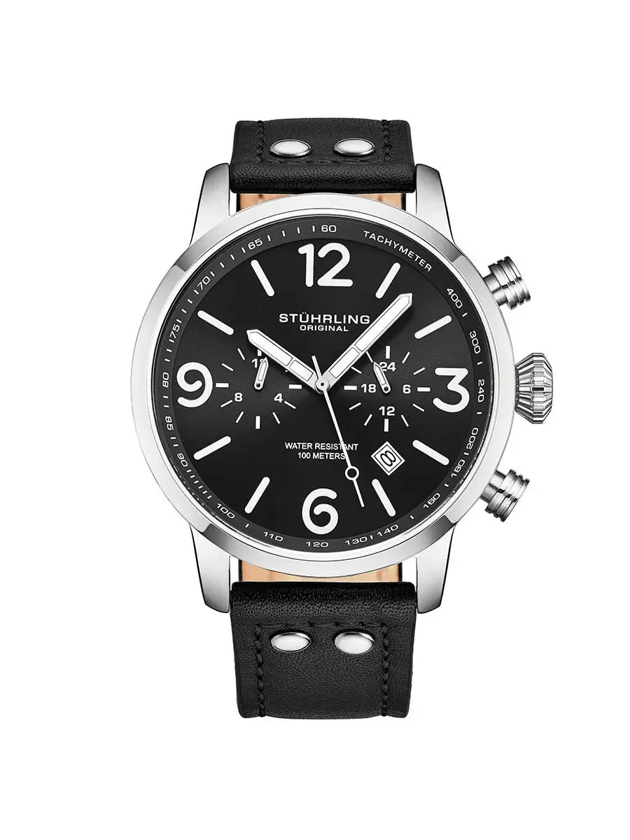 Мужские часы Stuhrling Original Aviator с кварцевым механизмом и черным циферблатом M13649 — изображение 1 из 2