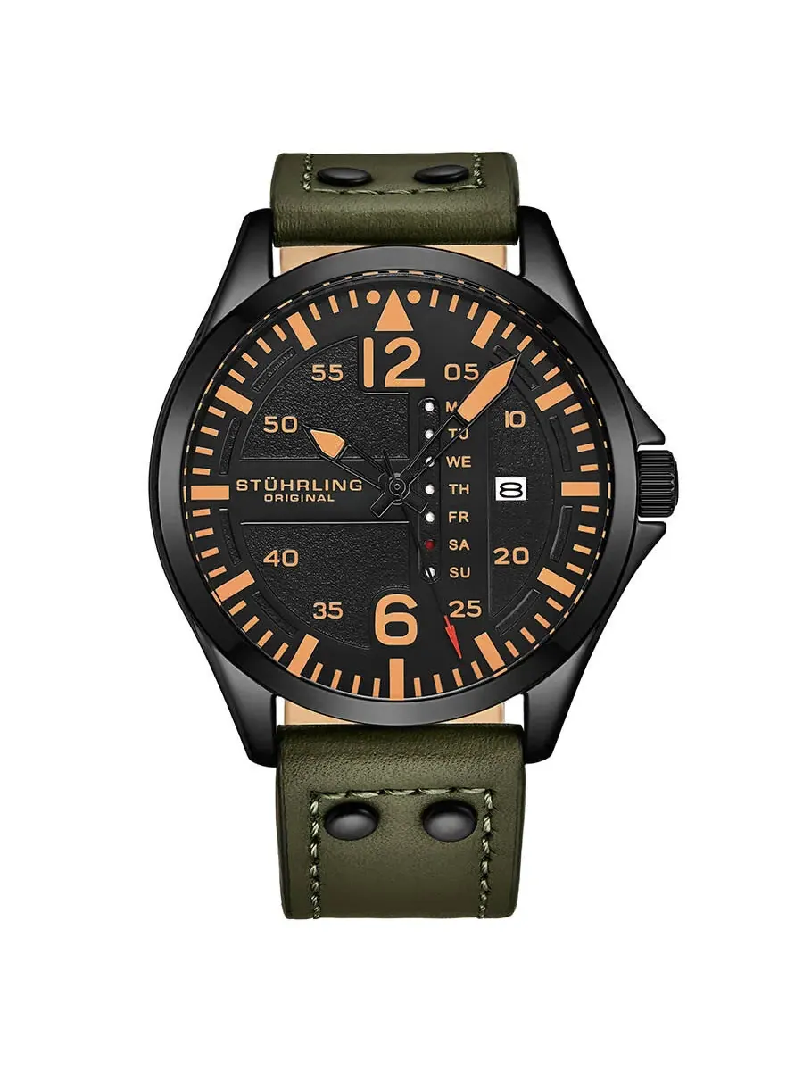 Мужские часы Stuhrling Original Aviator с кварцевым механизмом и черным циферблатом M13666 — изображение 1 из 5