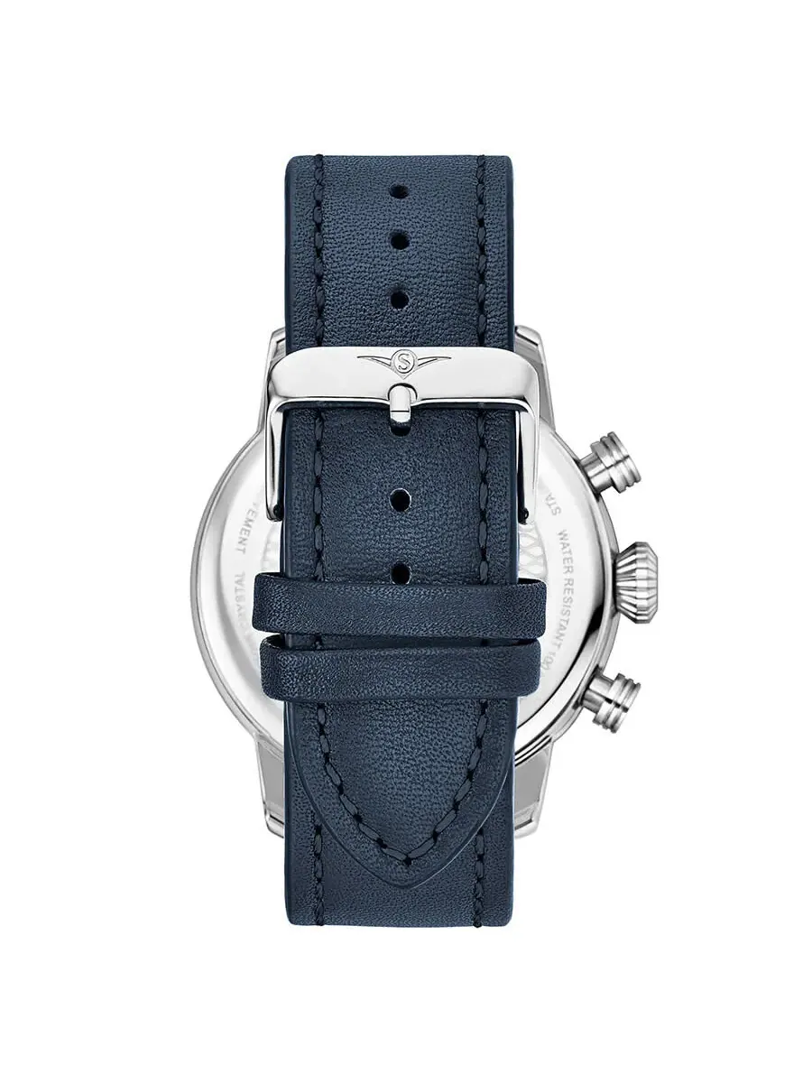 Мужские кварцевые часы Stuhrling Original Aviator с синим циферблатом, модель M13650 — изображение 2 из 2, оттенок серебряный