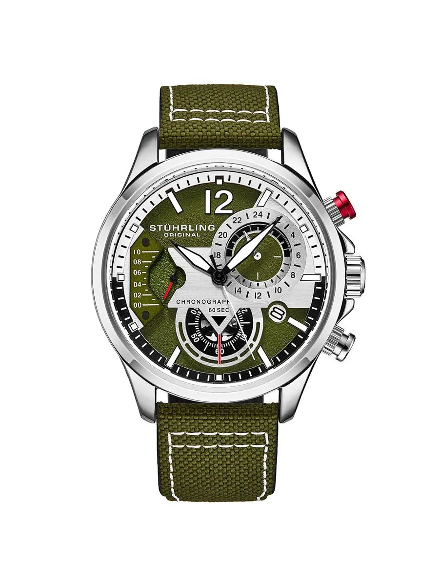 Мужские часы Stuhrling Original Aviator с кварцевым механизмом и зеленым циферблатом M13588 — изображение 1 из 4