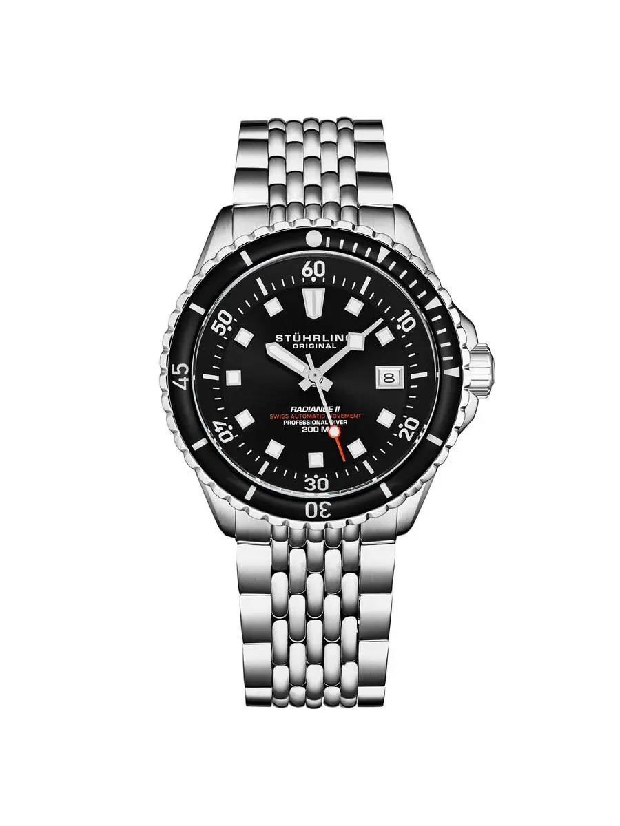 Мужские часы Stuhrling Original Depthmaster с автоматическим механизмом и черным циферблатом M18010 — изображение 1 из 3