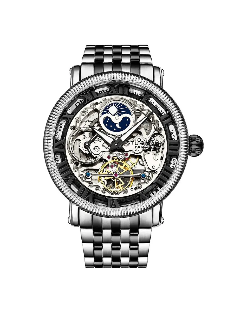Мужские часы Stuhrling Original Legacy Automatic с черным циферблатом M13566 — изображение 1 из 3, оттенок серебряный