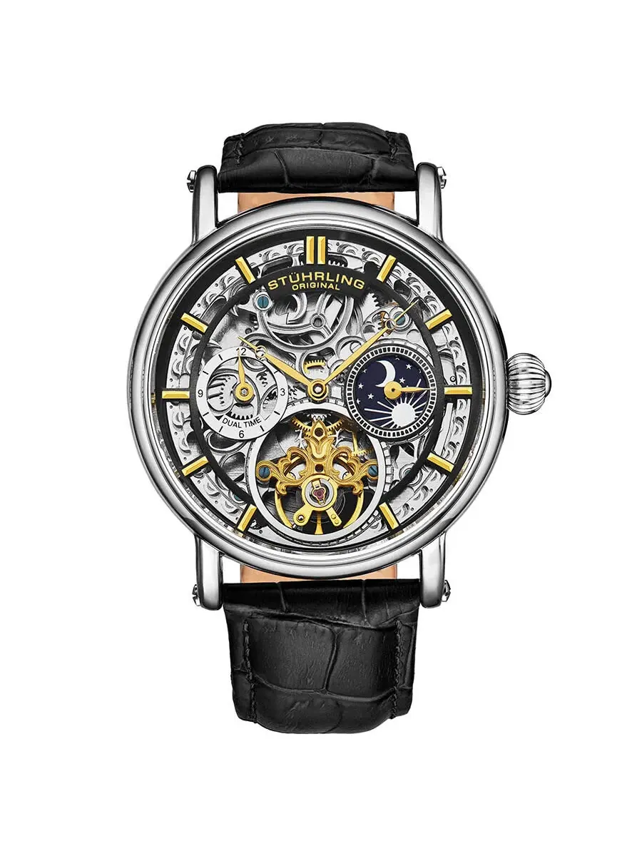 Мужские часы Stuhrling Original Legacy Automatic с черным циферблатом M13581 — изображение 1 из 2, оттенок серебряный