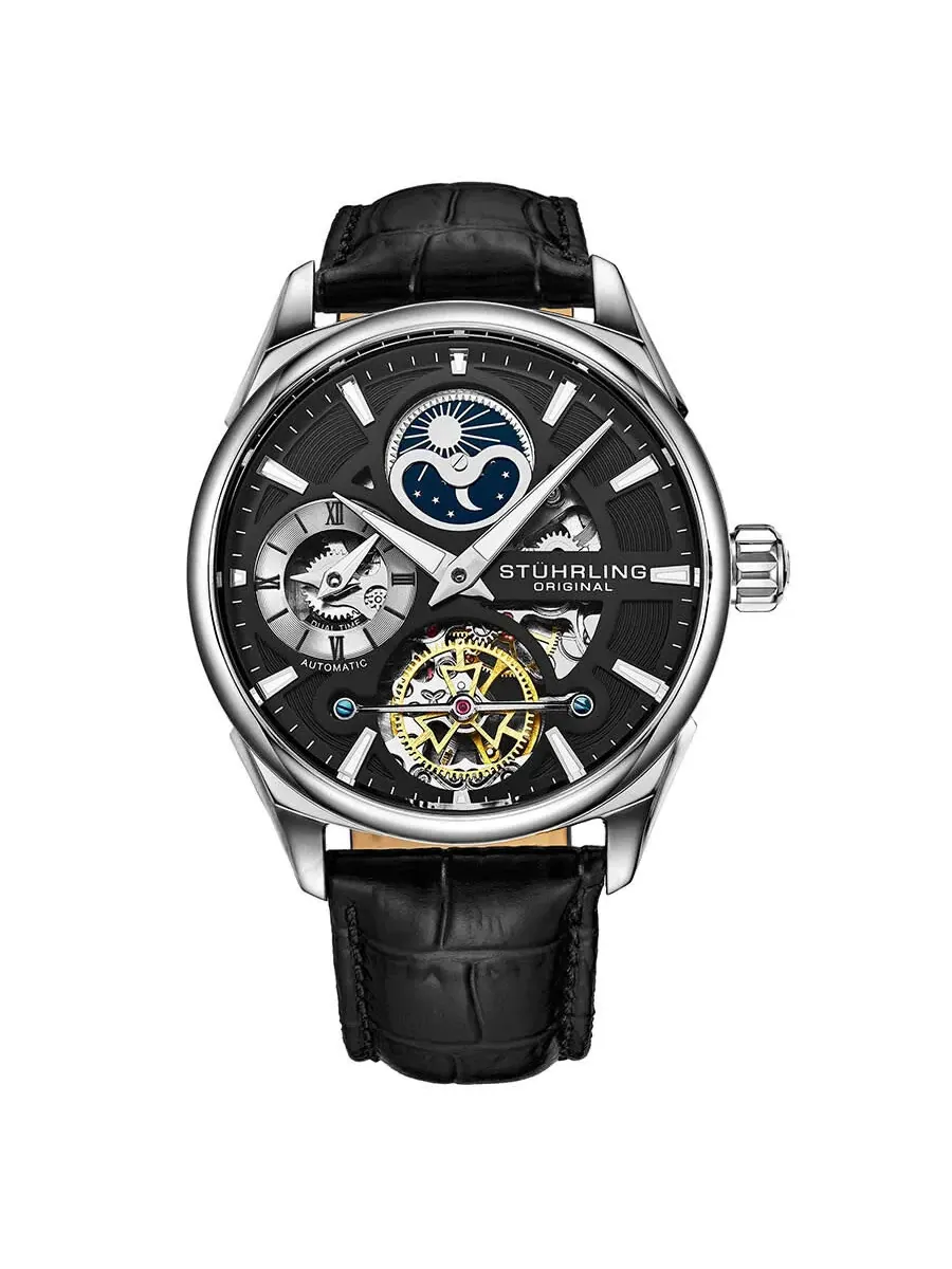 Мужские часы Stuhrling Original Legacy Automatic с черным циферблатом M13599 — изображение 1 из 4, оттенок серебряный
