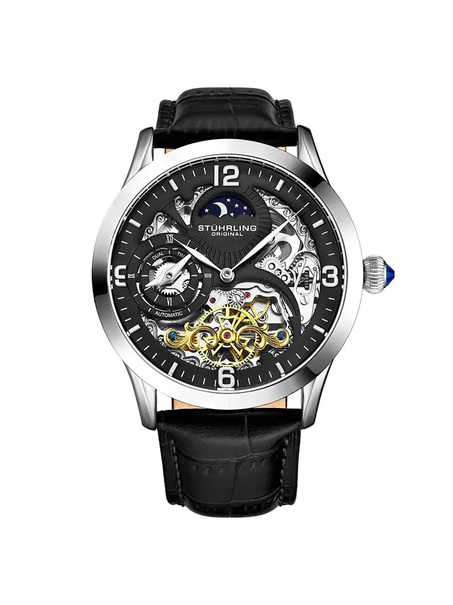 Мужские часы Stuhrling Original Legacy Automatic с черным циферблатом M13601 — изображение 1 из 4, оттенок серебряный