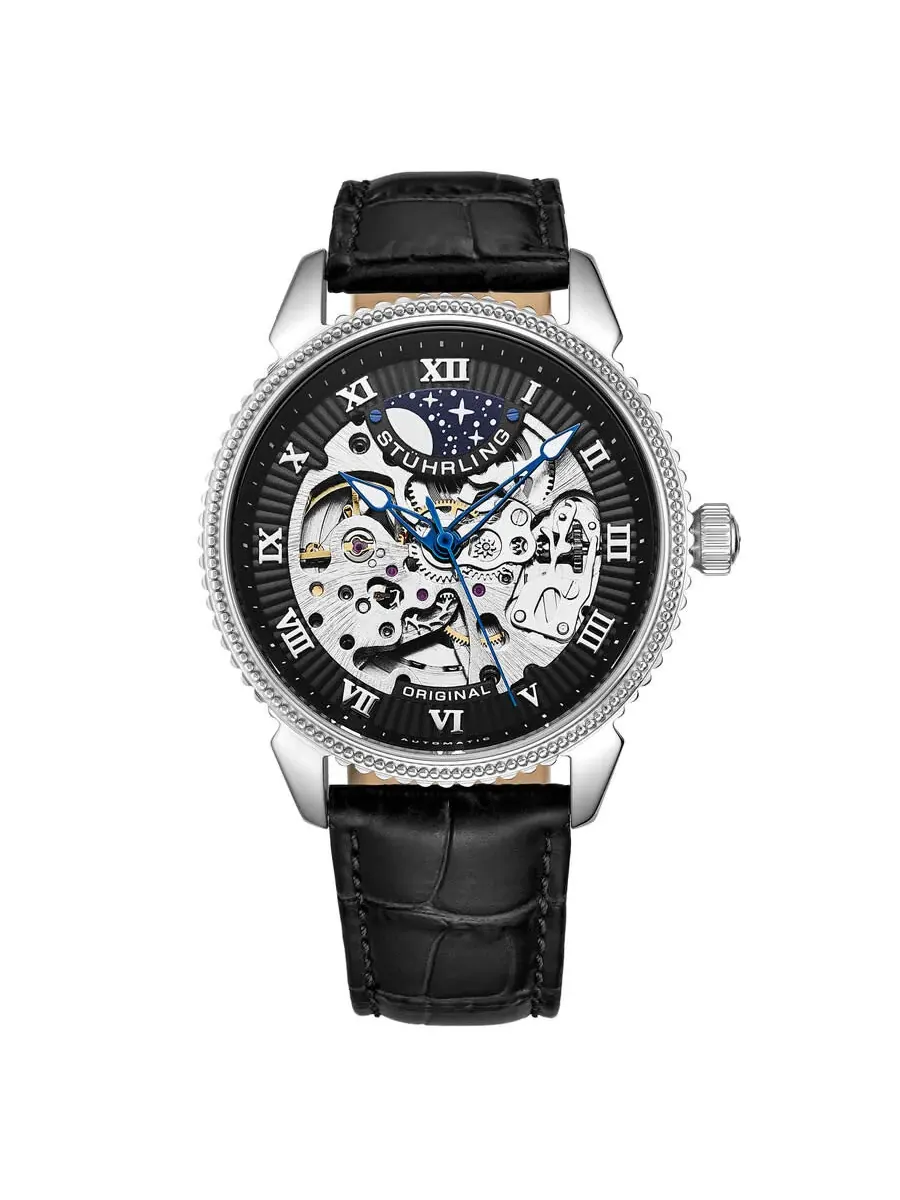 Мужские часы Stuhrling Original Legacy Automatic с черным циферблатом M16860 — изображение 1 из 1, оттенок серебряный