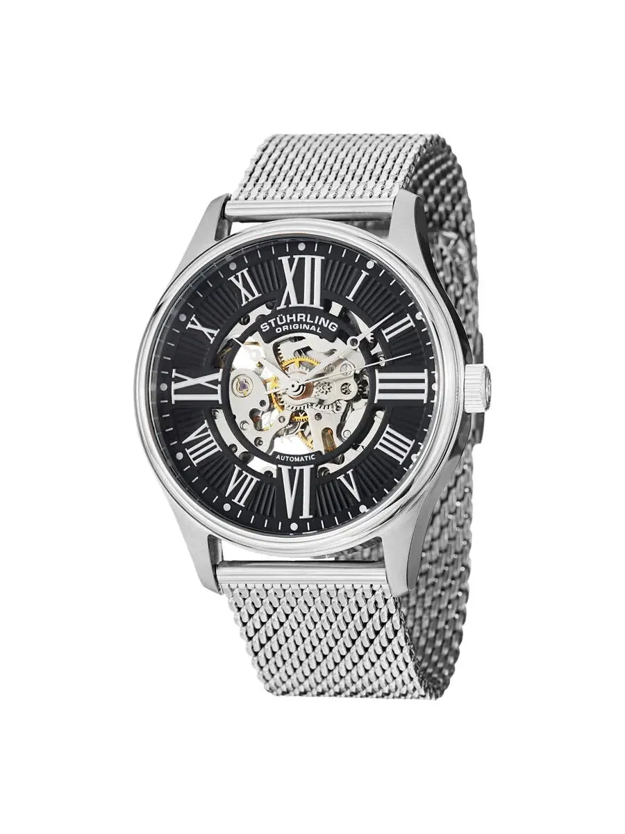 Мужские часы Stuhrling Original Legacy Automatic с черным циферблатом M16871 — изображение 1 из 2, оттенок серебряный