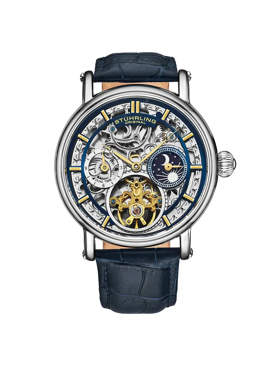 Мужские часы Stuhrling Original Legacy Automatic с синим циферблатом M13582 — изображение 1 из 2, оттенок серебряный