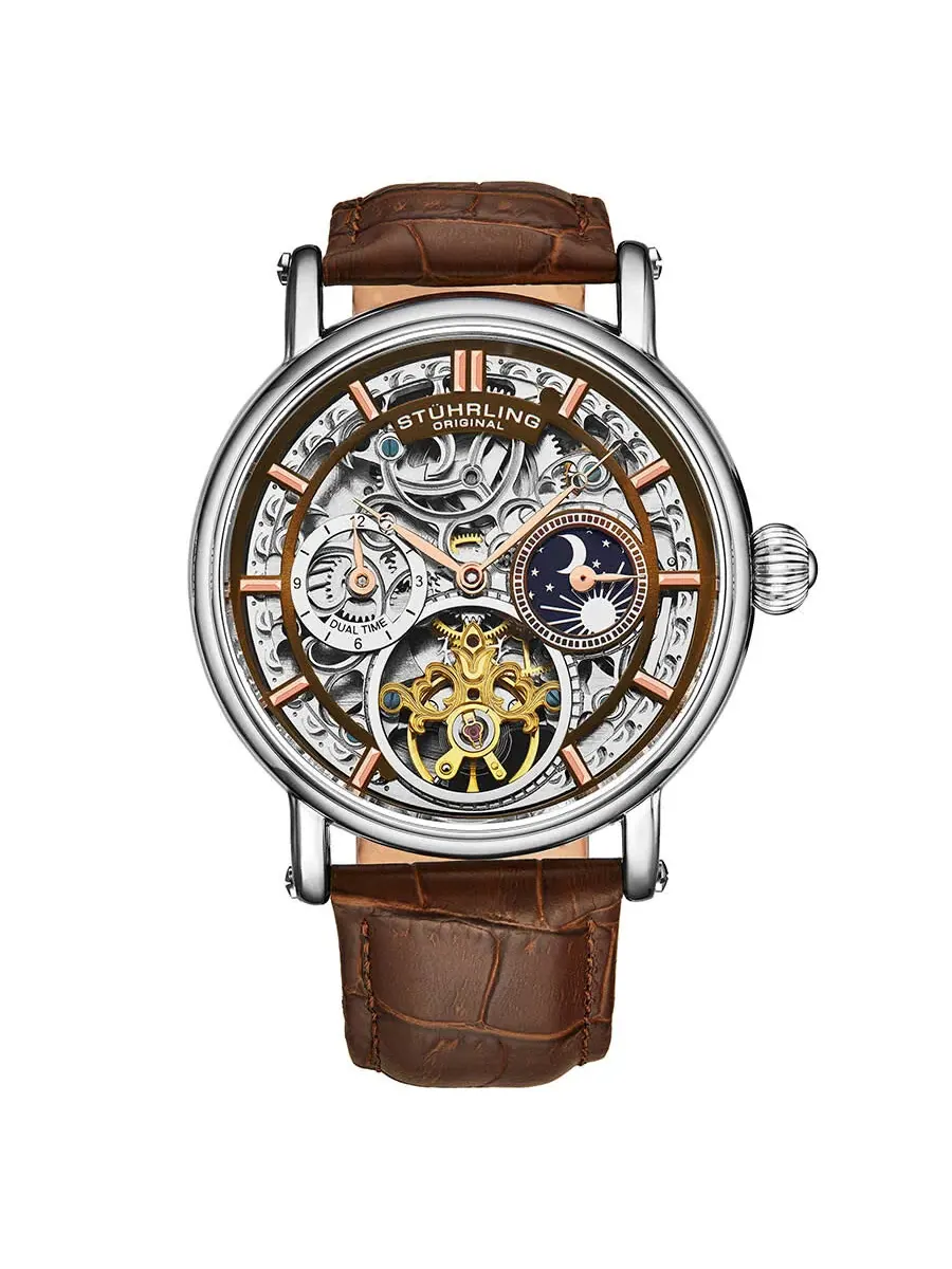 Мужские часы Stuhrling Original Legacy Automatic с коричневым циферблатом M13583 — изображение 1 из 2, оттенок серебряный
