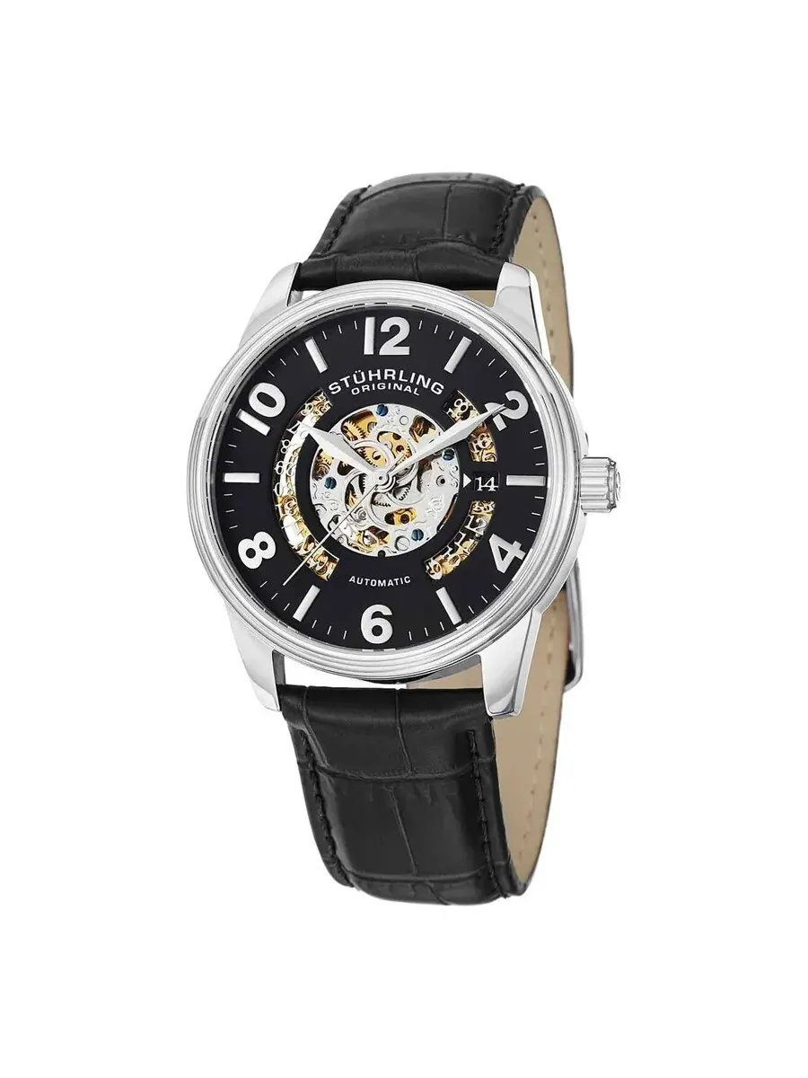 Мужские часы Stuhrling Original Legacy с черным циферблатом, модель M15363 — изображение 1 из 1, оттенок серебряный