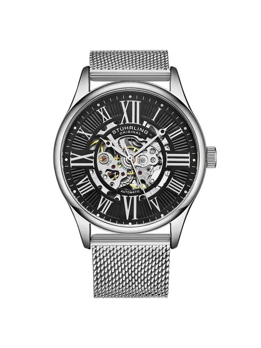 Мужские часы Stuhrling Original Legacy с черным циферблатом, модель M15732 — изображение 1 из 1, оттенок серебряный