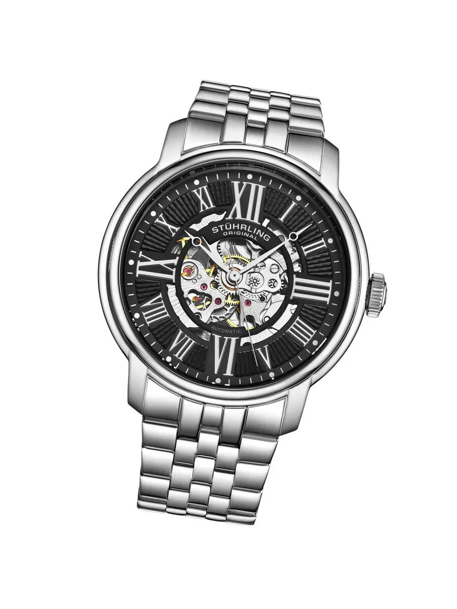 Мужские часы Stuhrling Original Legacy с черным циферблатом, модель M17891 — изображение 1 из 2, оттенок серебряный