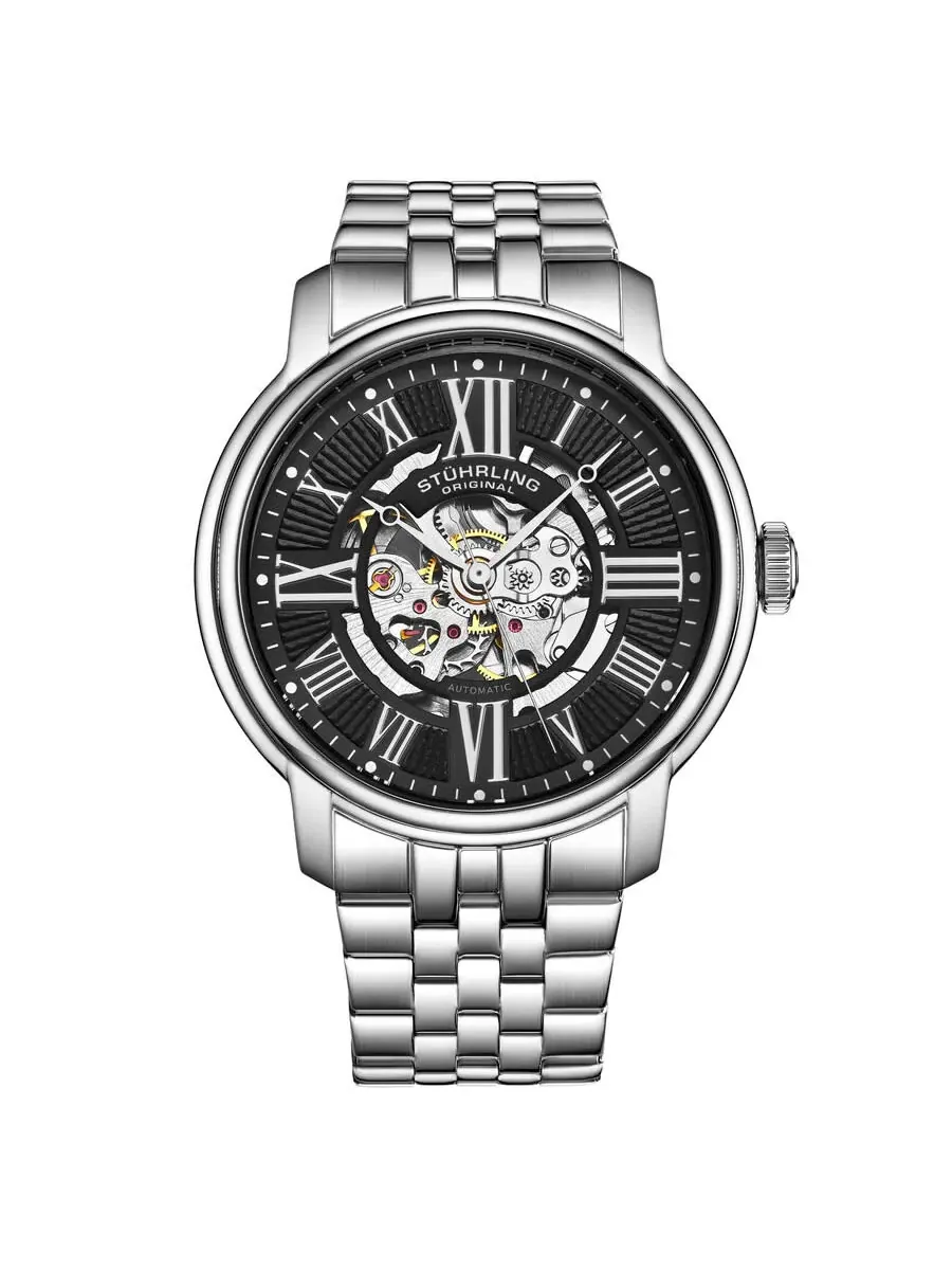 Мужские часы Stuhrling Original Legacy с черным циферблатом, модель M17891 — изображение 2 из 2, оттенок серебряный
