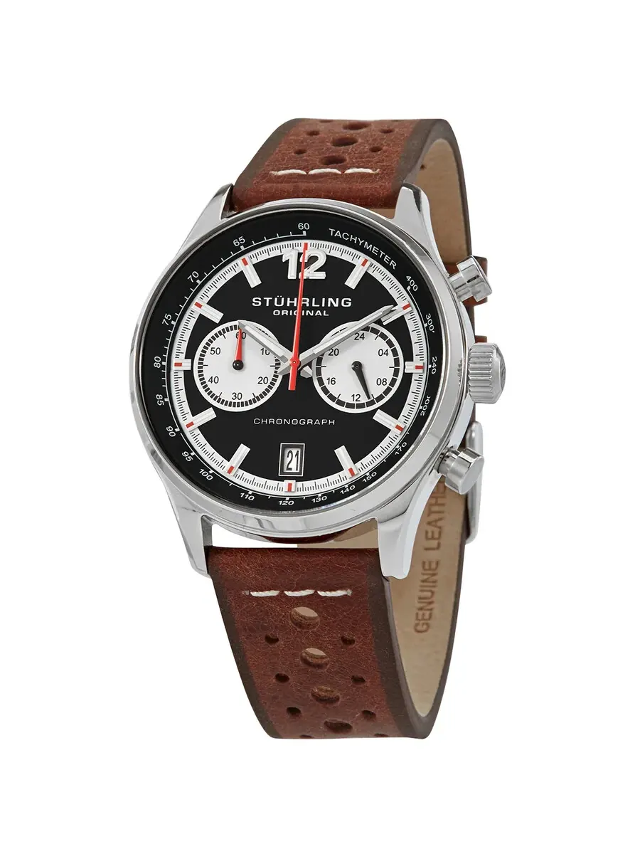 Мужские часы Stuhrling Original Monaco с черным циферблатом, модель M15560 — изображение 1 из 3, оттенок серебряный