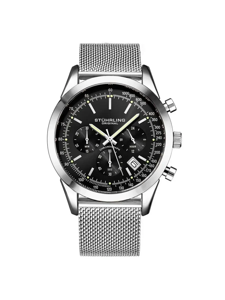 Мужские часы Stuhrling Original Monaco с черным циферблатом M15856 — изображение 1 из 1, оттенок серебряный