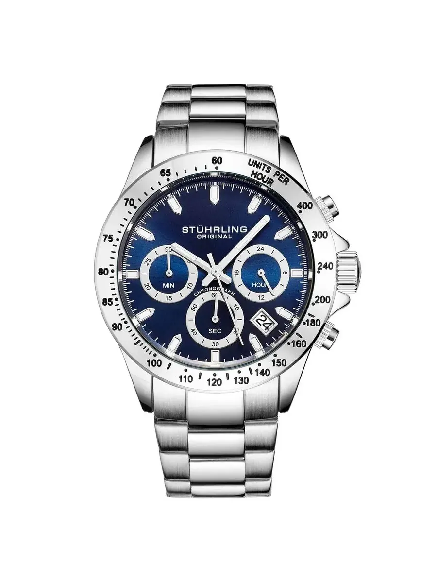 Мужские часы Stuhrling Original Monaco с синим циферблатом, модель M15964 — изображение 1 из 1, оттенок серебряный