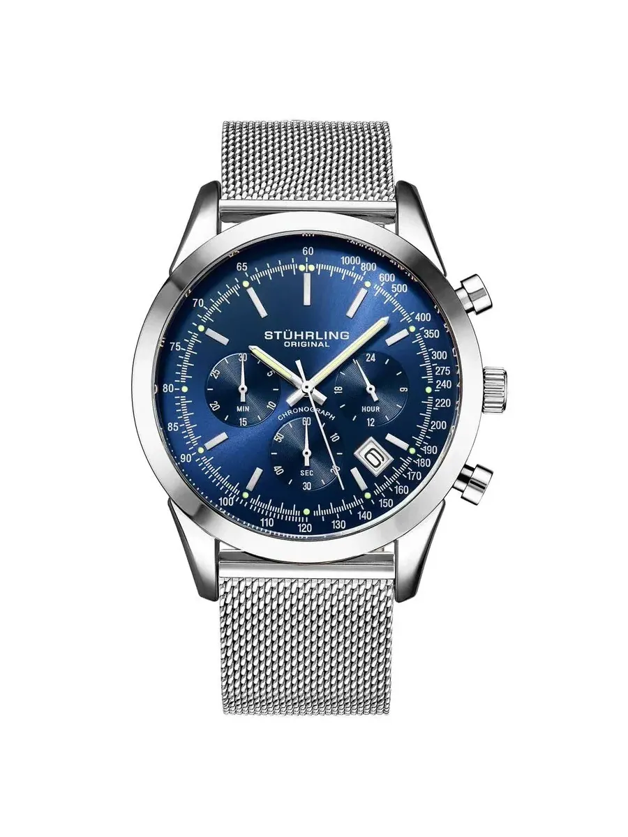 Мужские часы Stuhrling Original Monaco с синим циферблатом M15978 — изображение 1 из 1, оттенок серебряный