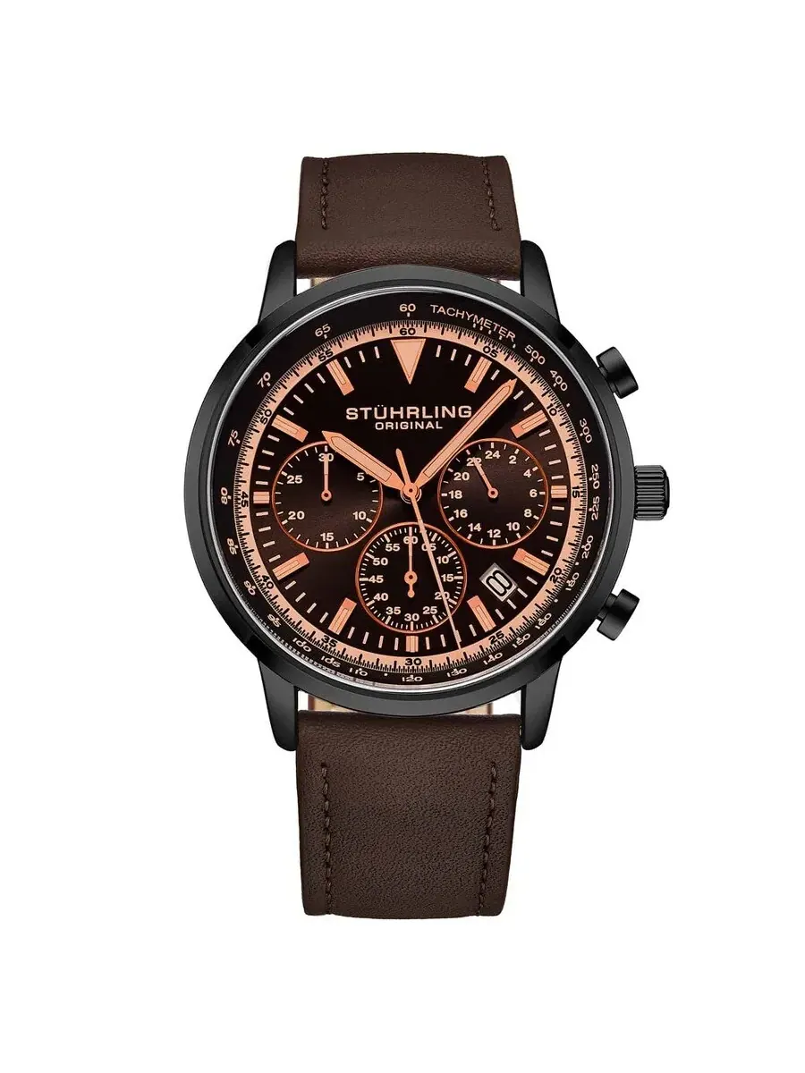 Мужские часы Stuhrling Original Monaco с коричневым циферблатом и коричневым кожаным ремешком M15891 — изображение 1 из 1