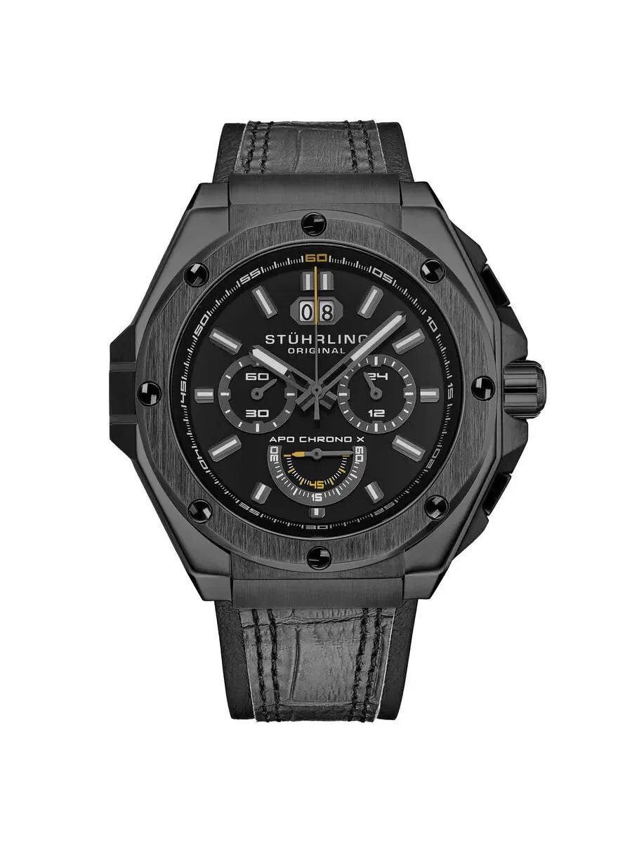 Мужские часы Stuhrling Original Monaco Chronograph Quartz с черным циферблатом M18238 — изображение 1 из 2, оттенок черный