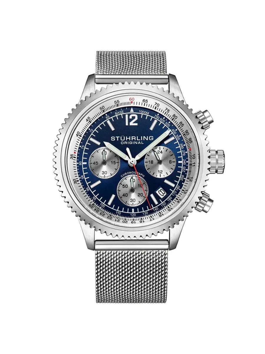 Мужские часы Stuhrling Original Monaco Chronograph Quartz с синим циферблатом M16968 — изображение 1 из 1, оттенок серебряный