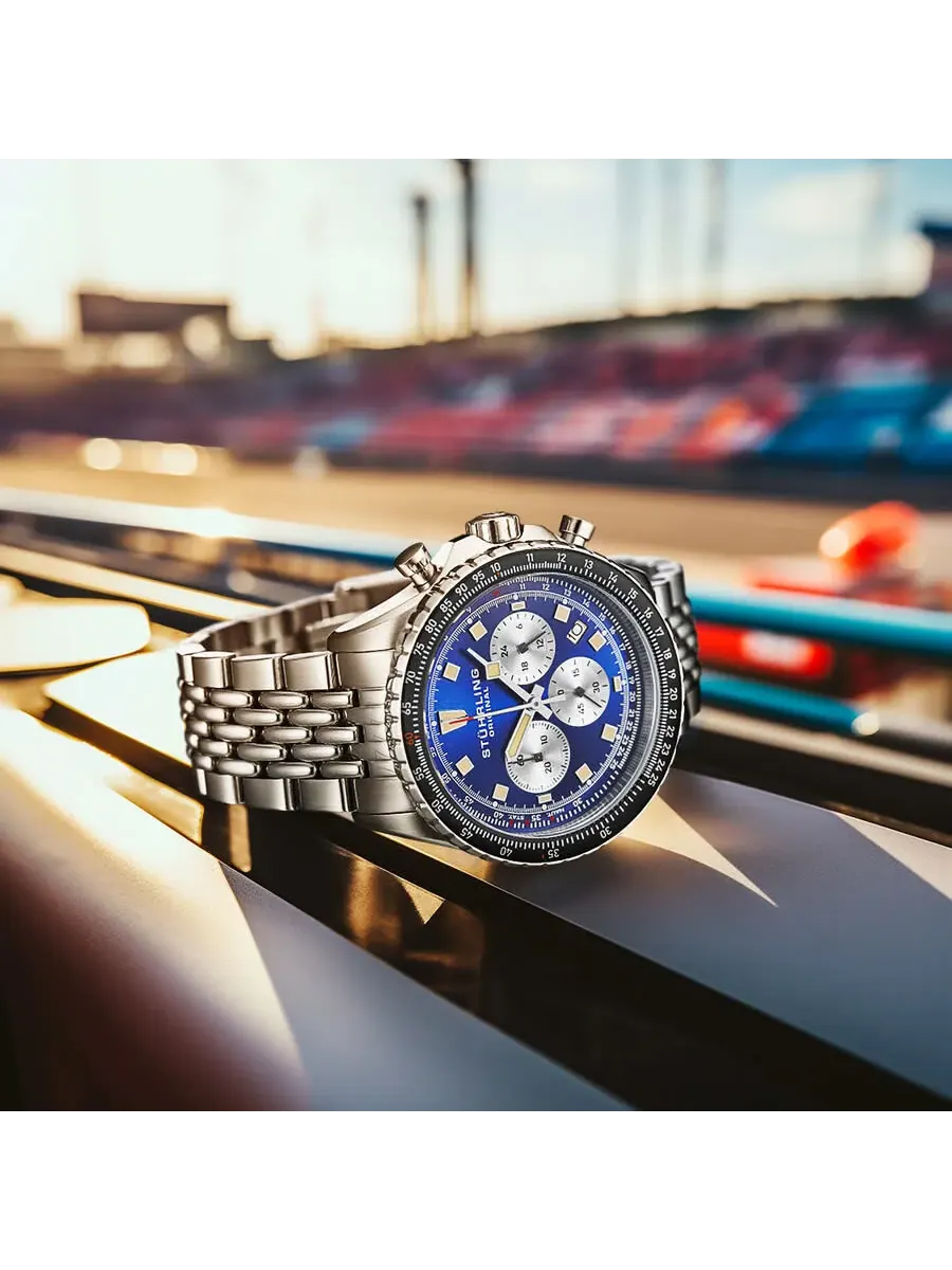 Мужские часы Stuhrling Original Monaco Chronograph Quartz с синим циферблатом M18216 — изображение 3 из 3, оттенок черный