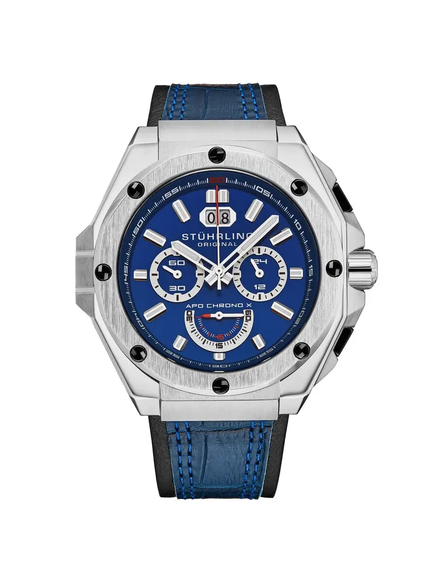 Мужские кварцевые часы Stuhrling Original Monaco Chronograph с синим циферблатом, модель M18237 — изображение 1 из 2