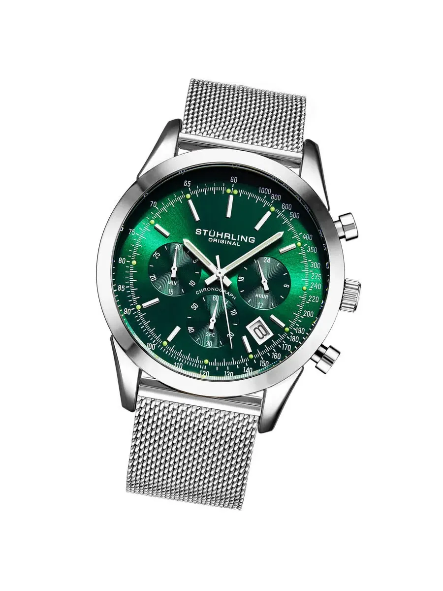 Мужские часы Stuhrling Original Monaco Chronograph Quartz с зеленым циферблатом M17172 — изображение 2 из 4