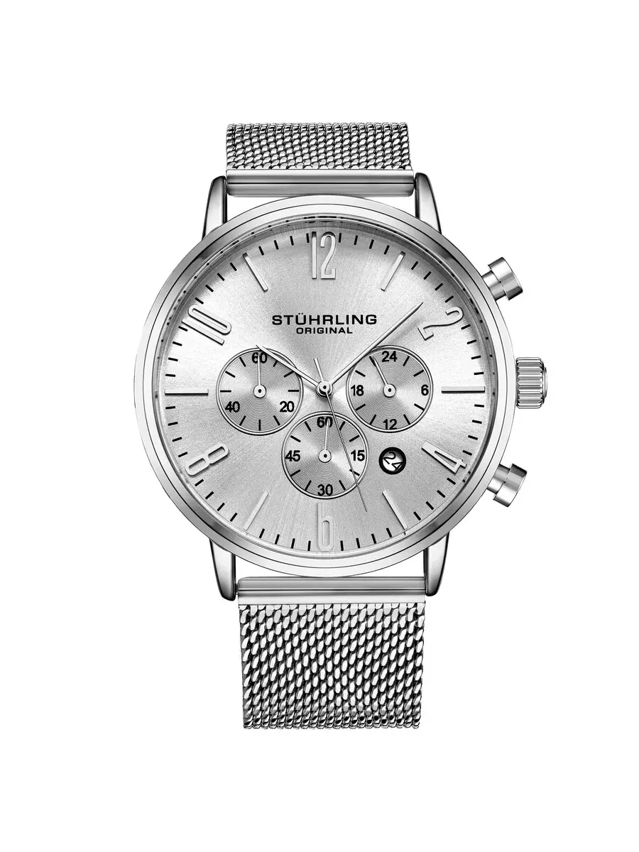 Мужские кварцевые часы Stuhrling Original Monaco Chronograph с серебристым циферблатом, модель M16248 — изображение 1 из 3