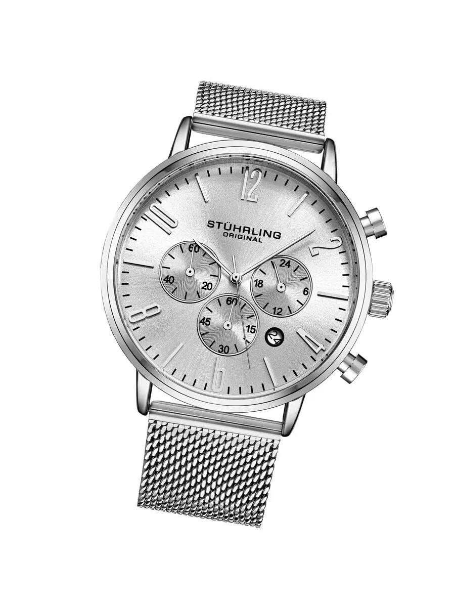 Мужские кварцевые часы Stuhrling Original Monaco Chronograph с серебристым циферблатом, модель M16248 — изображение 2 из 3