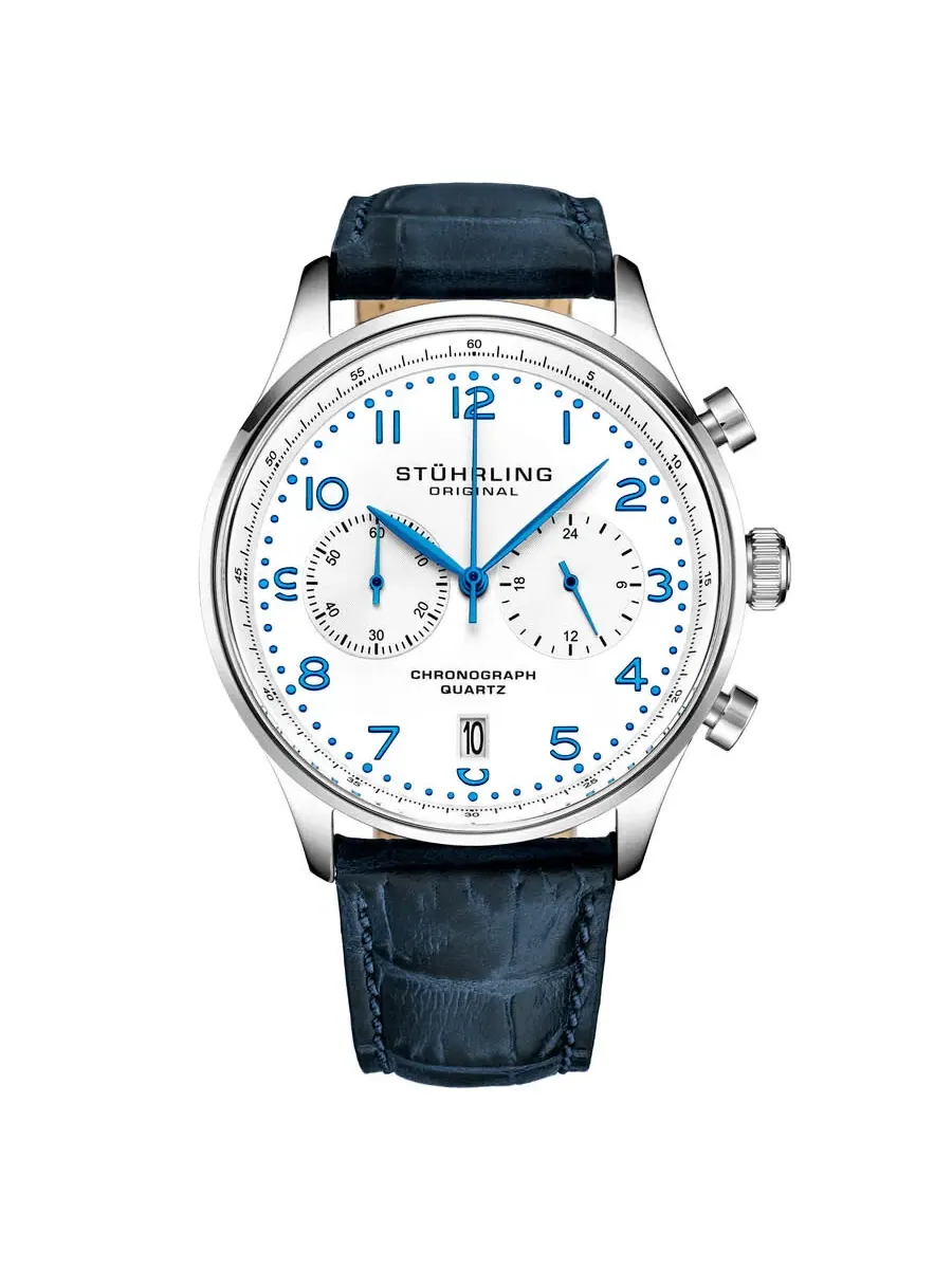 Мужские часы Stuhrling Original Monaco Chronograph Quartz с белым циферблатом M16840 — изображение 1 из 1, оттенок серебряный