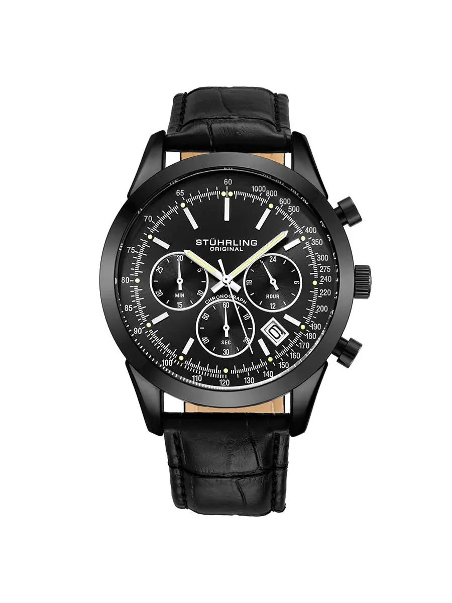 Мужские часы Stuhrling Original Monaco Quartz с черным циферблатом M13651 — изображение 1 из 6, оттенок черный